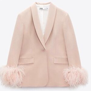Zara Women's Pink Feather-Trim Blazer